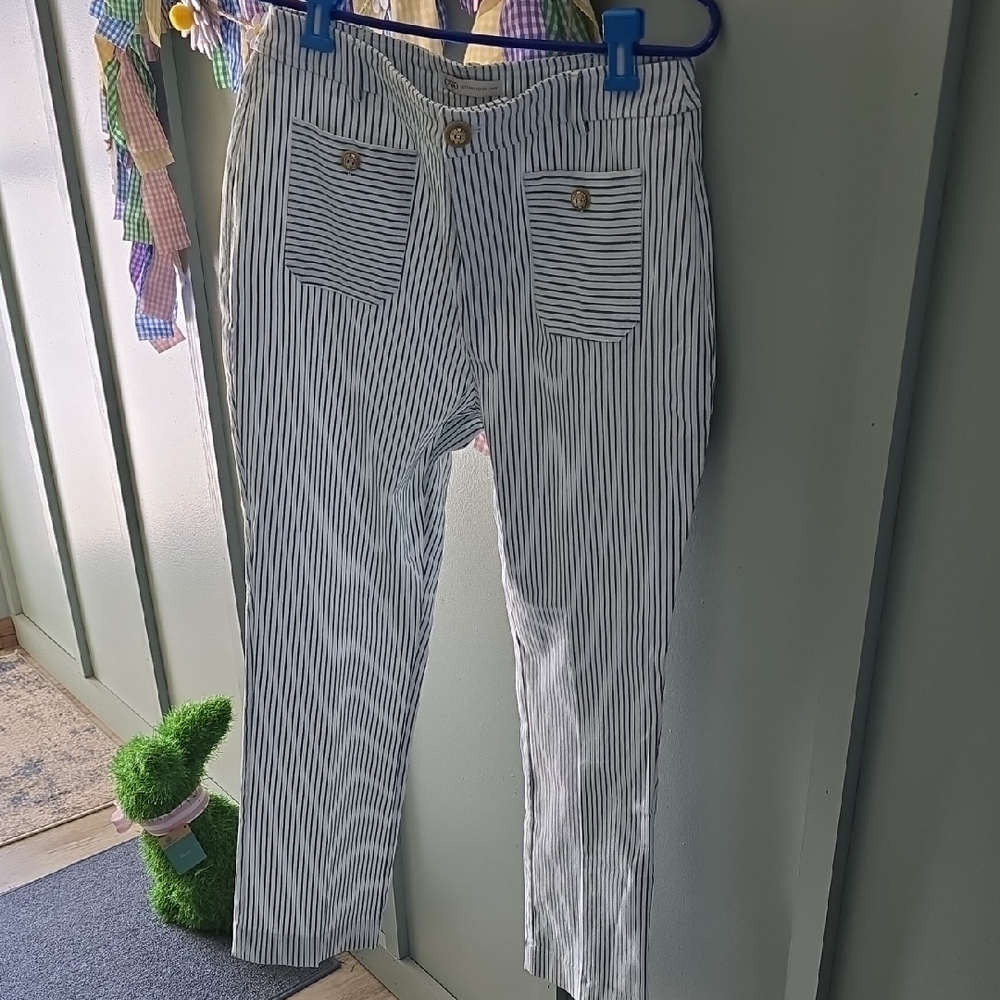 Cato Blue and White Vertical Stripe Pants